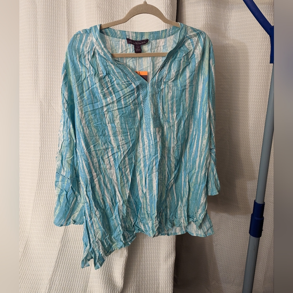XXL Gloria Vanderbilt turquoise patterned blouse